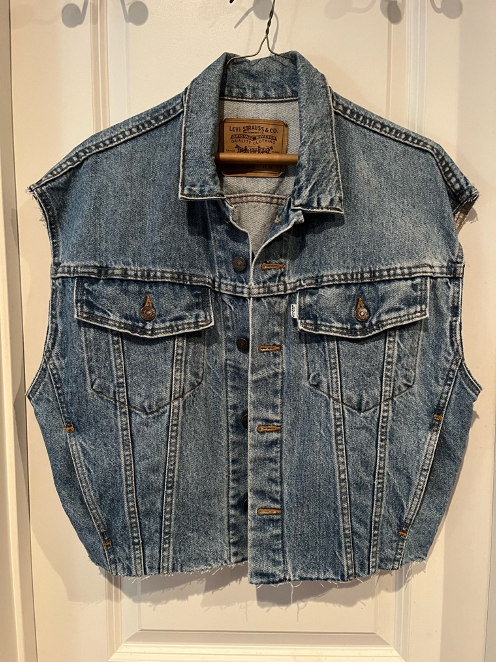Levi's Light Blue Denim Vest with Leather Patch